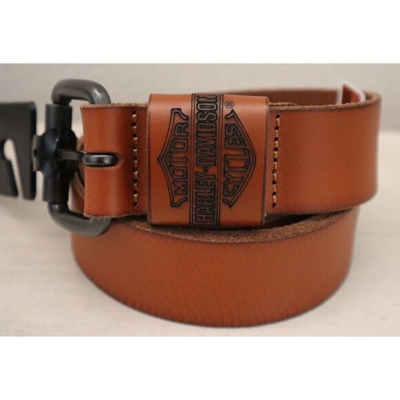 Harley-Davidson BMM040 Men's Sz XL (42/44) Cognac Brown Genuine Leather Belt - Picture 2 of 9